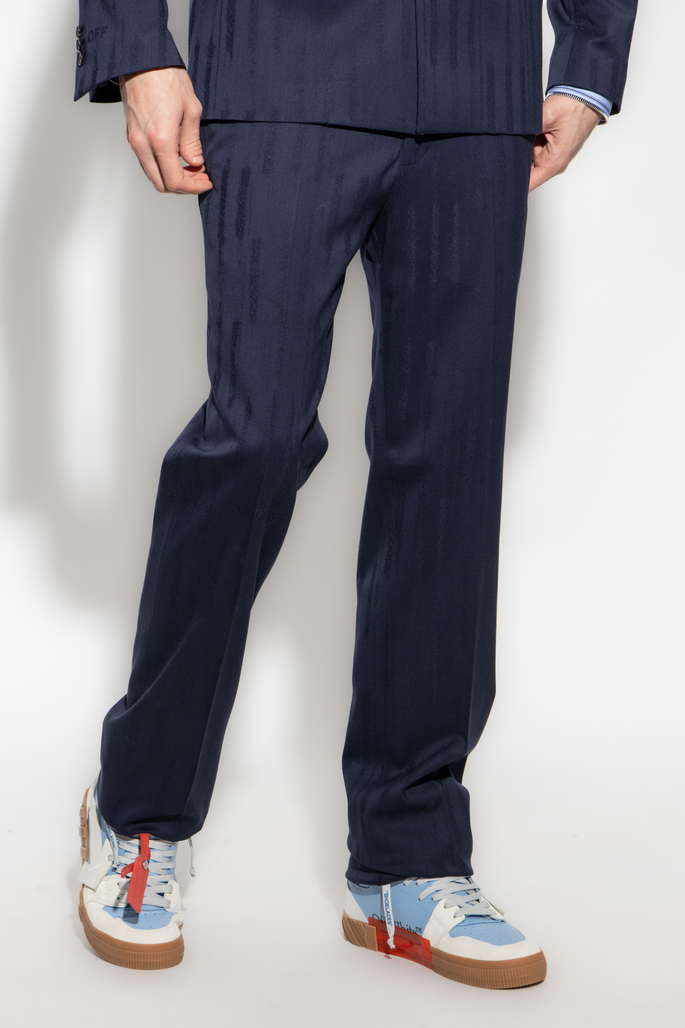 Navy blue Wool pleat - front trousers Off - GenesinlifeShops